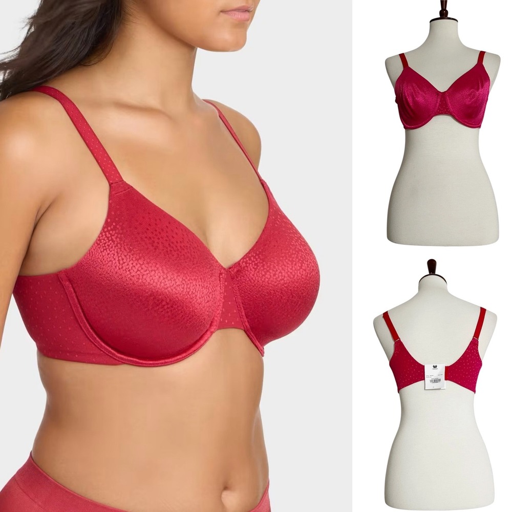 Wacoal Back Appeal Underwire Bra Pink Dot Texture S855303 Women 34D NEW